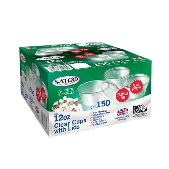 Satco 12oz Clear Cups with Lids, 150pcs