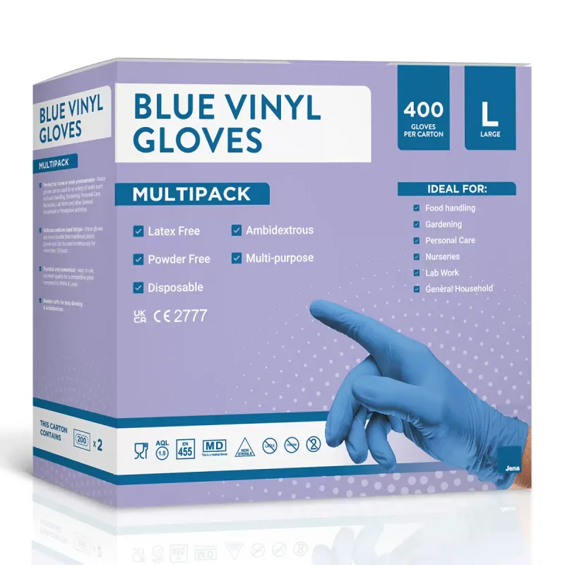 Jena Large Blue Vinyl Disposable Gloves, 1x400