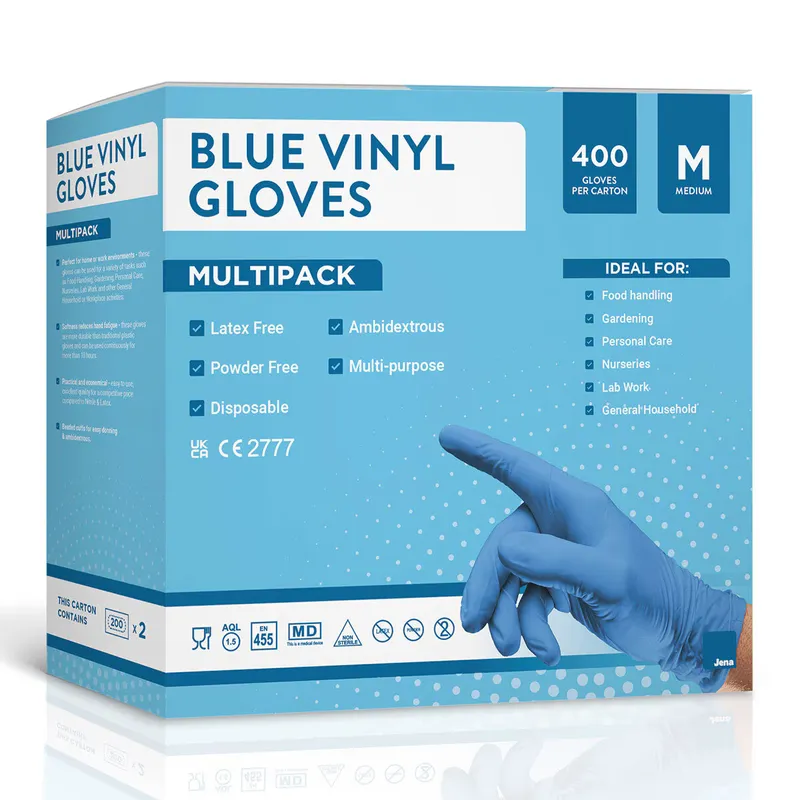 Jena Medium Blue Vinyl Disposable Gloves, 1x400